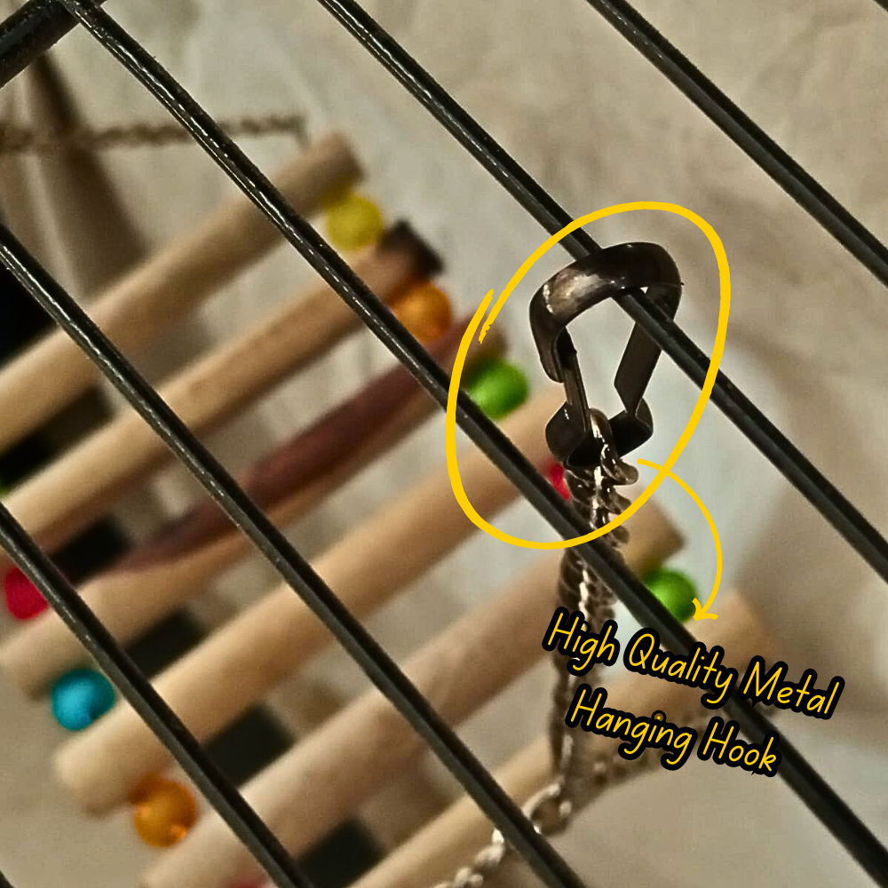 Colorful Crystal Beads Wooden Bird Swing with Metal Chain