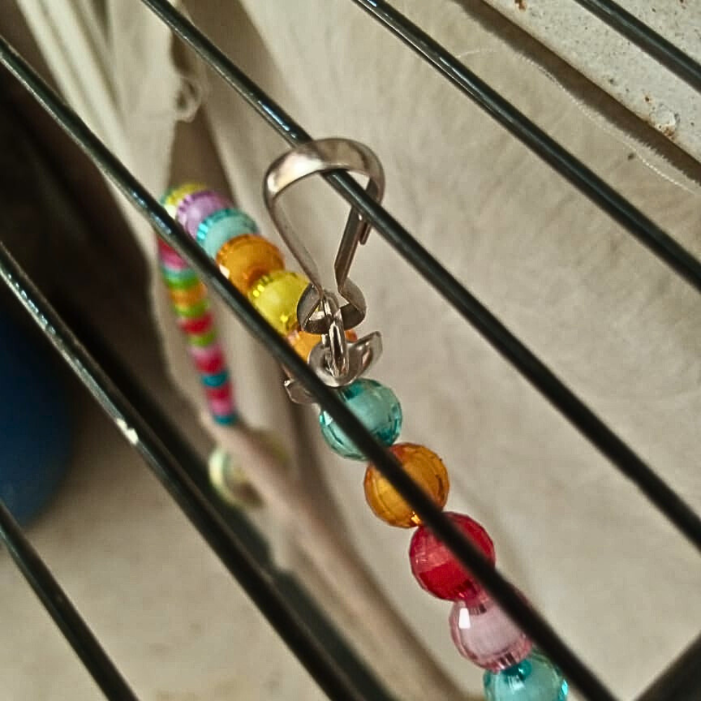 Colorful Beaded Bird Swing with Bells - Fun Hanging Toy for Budgies & Finches