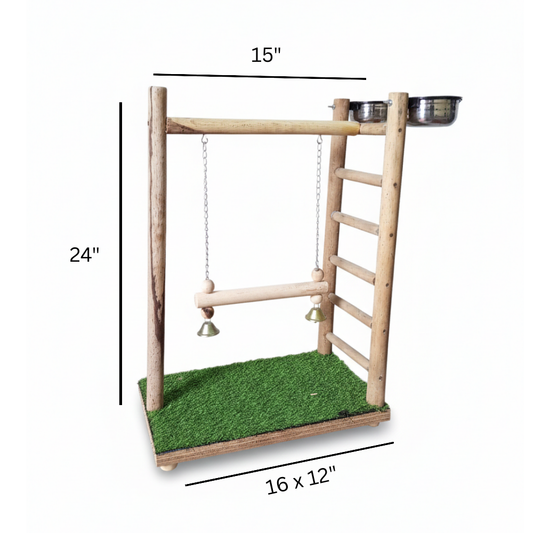Premium Outdoor Bird Activity Stand with Swing, Exercise Ladder & Dual Feeding Bowls
