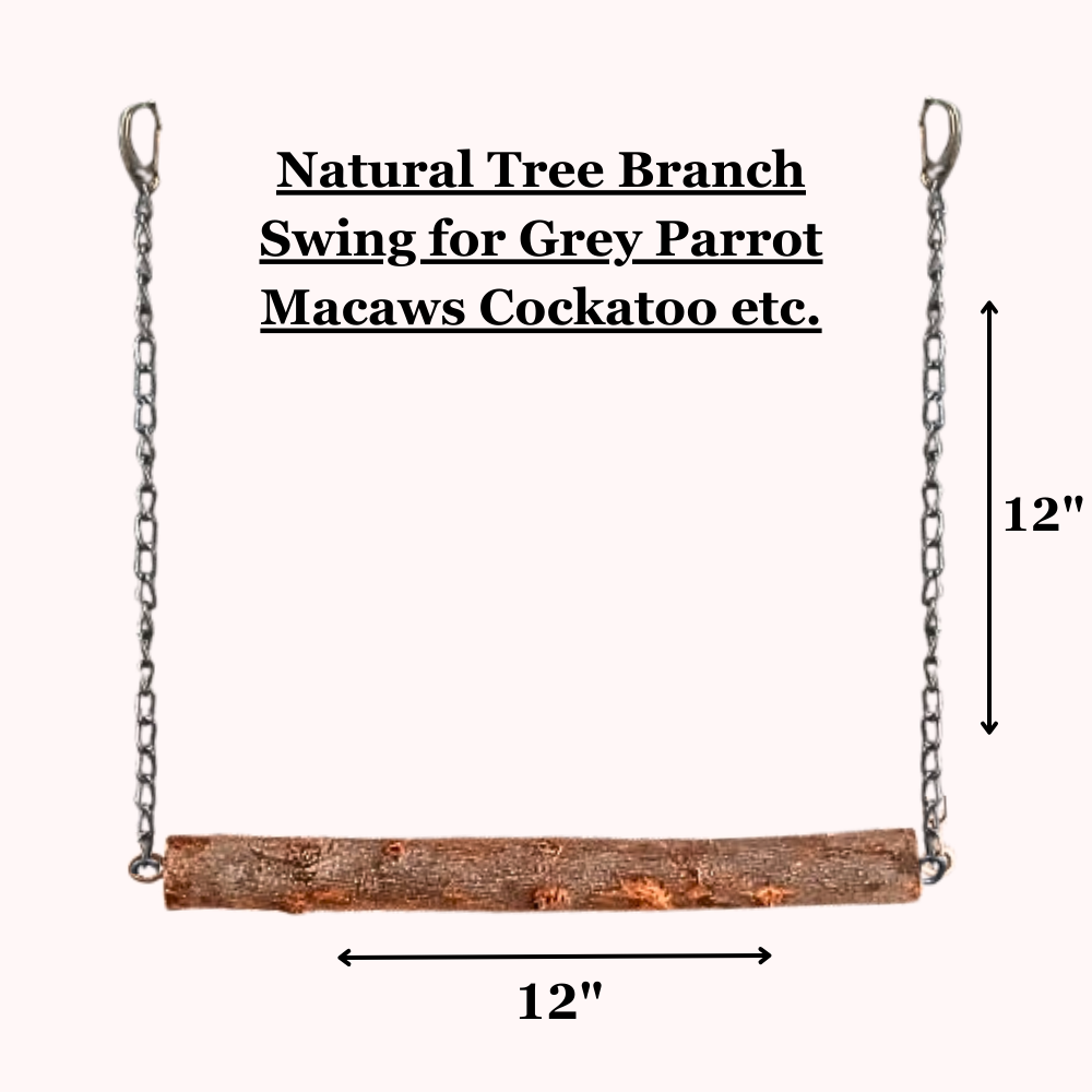 Natural Tree Wooden Swing for African Grey Ringneck Raw Parrots