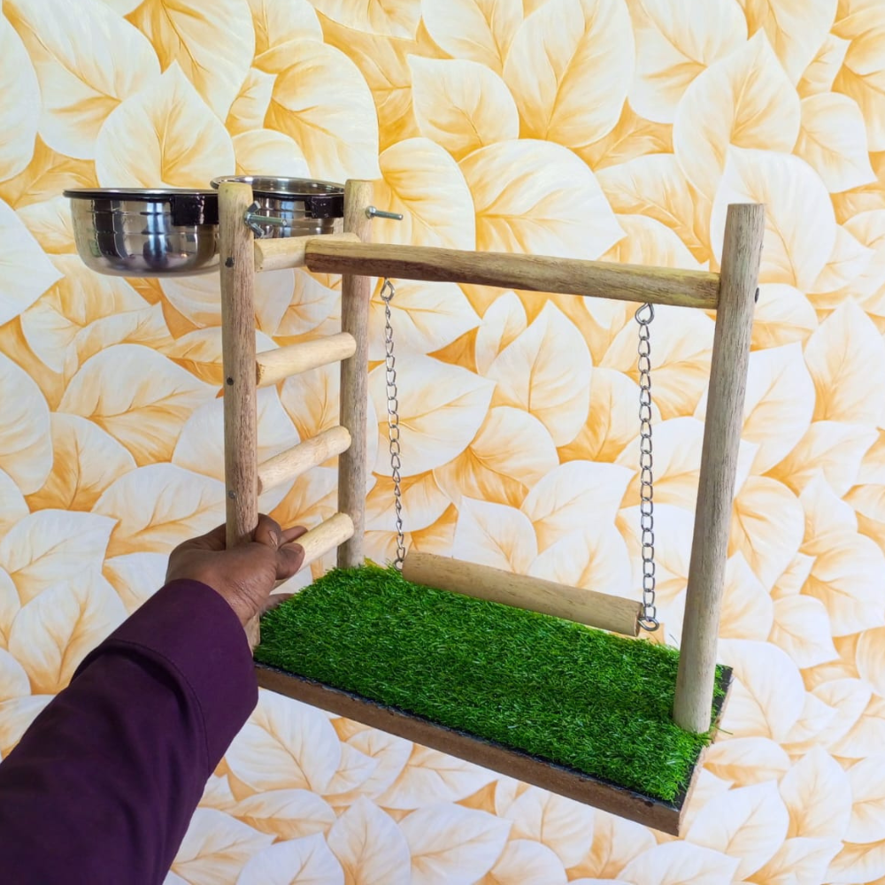 Outdoor Bird Activity Stand with Swing & Dual Feeding Bowls