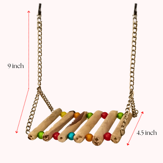 Colorful Crystal Beads Wooden Bird Swing with Metal Chain