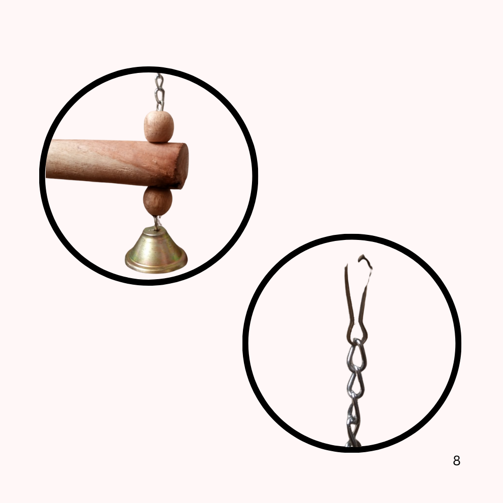 Wooden Bird Swing with Musical Bells – Durable Hanging Perch for Small & Medium Size Parrots