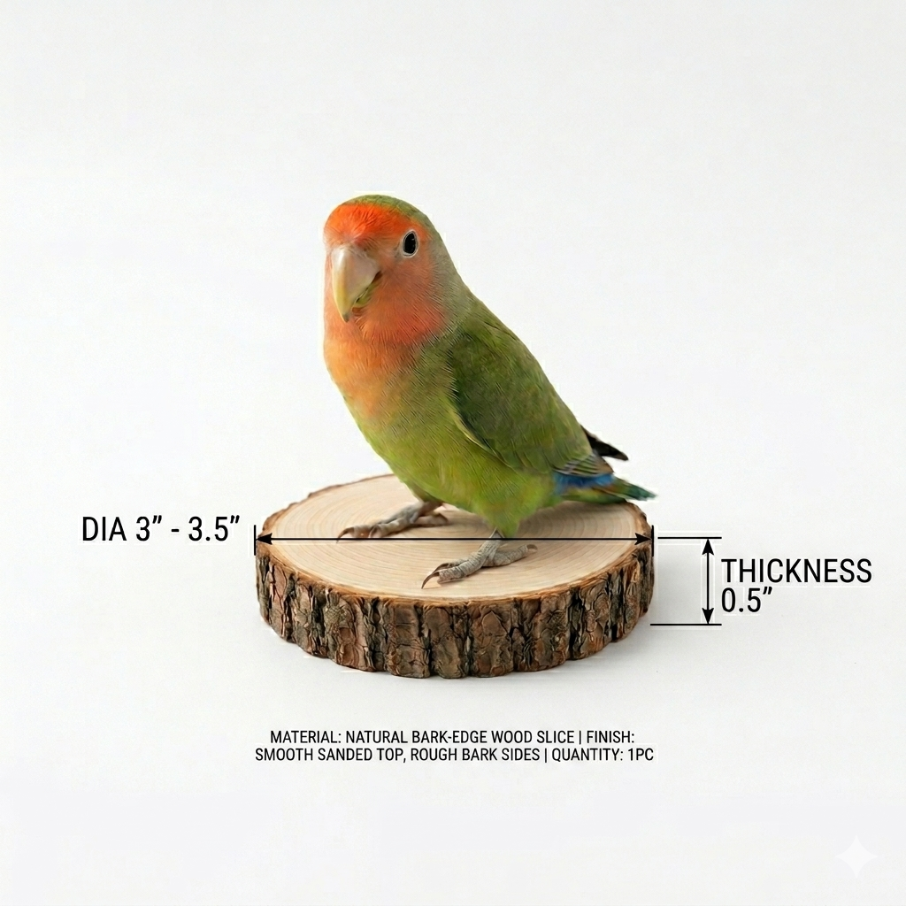 2 Pcs Natural Wood Rest Platform for Birds – Small Parrot Perch Stand (3" - 3.5" Diameter)