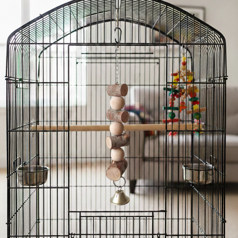 Natural Tree Wooden Birds Chewable Toy – Compact Hanging Shredder with Bell