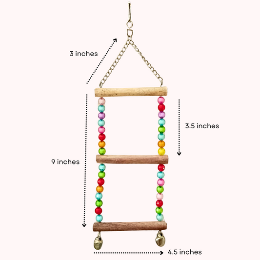 3-Step Wooden Bird Ladder – Hanging Toy with Colorful Beads & Bells