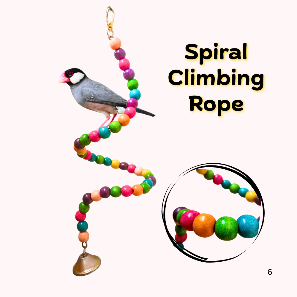 Colorful Spiral Wooden Bird Perch - Climbing Hanging Toy for Budgies & Small Parrots