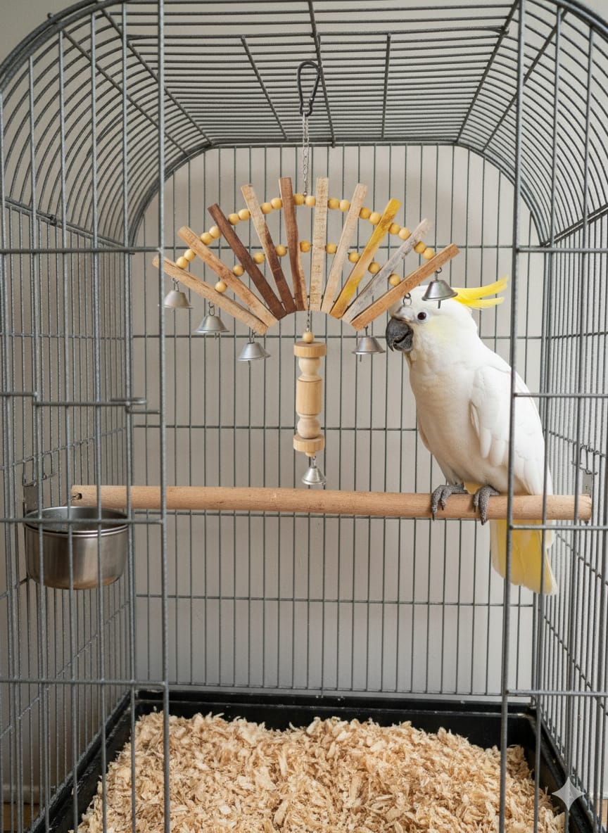 Fan-Style Musical Bird Toy Perch with 7 Bells