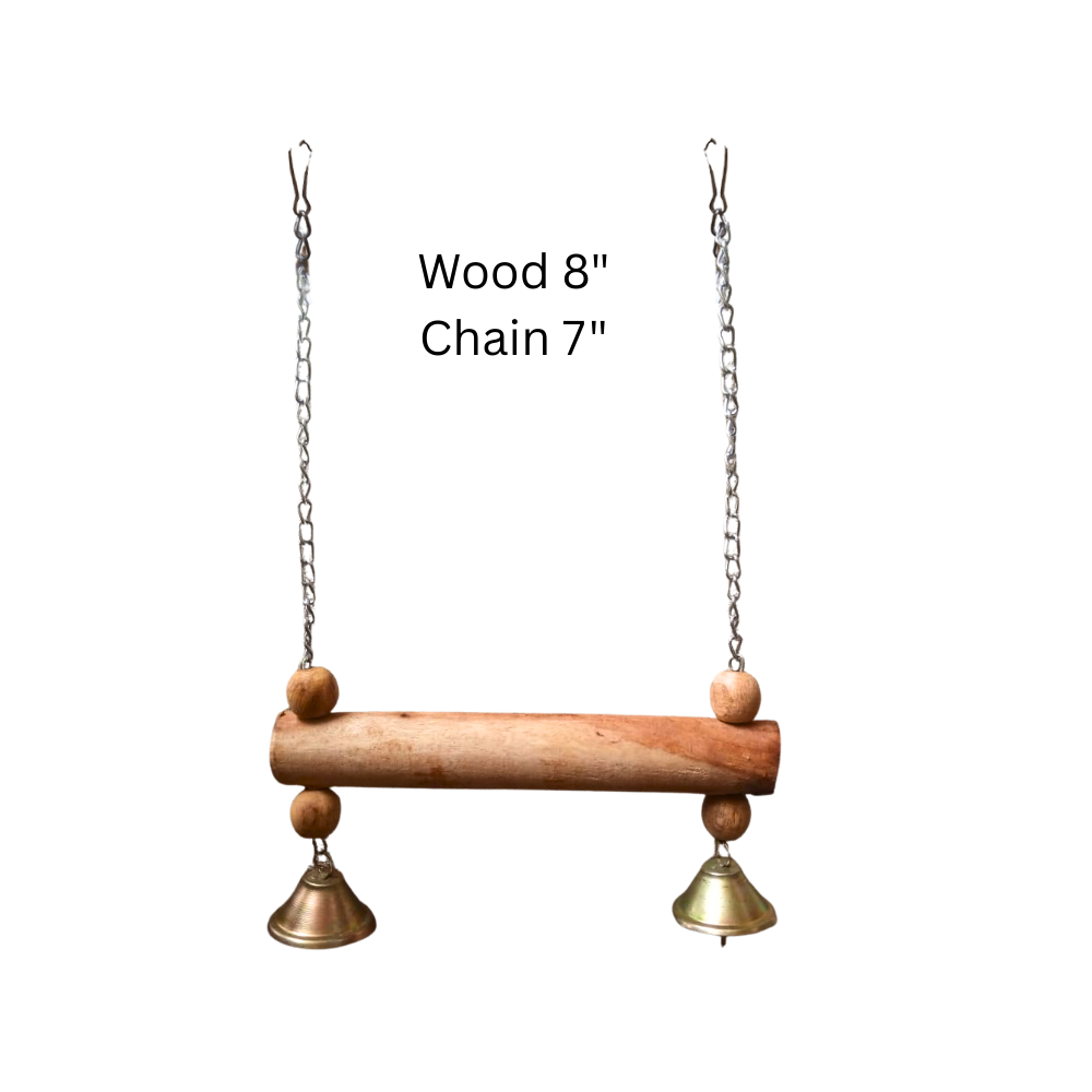 Wooden Bird Swing with Musical Bells – Durable Hanging Perch for Small & Medium Size Parrots