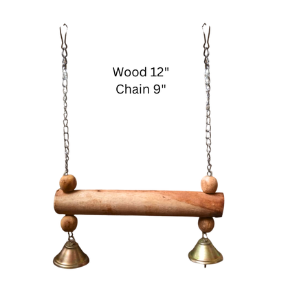 Wooden Bird Swing with Musical Bells – Durable Hanging Perch for Cockatoo & Large Parrots