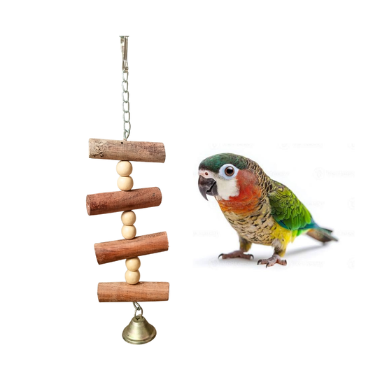 Premium Wooden Birds Chewable Toy – Compact Hanging Shredder with Bell