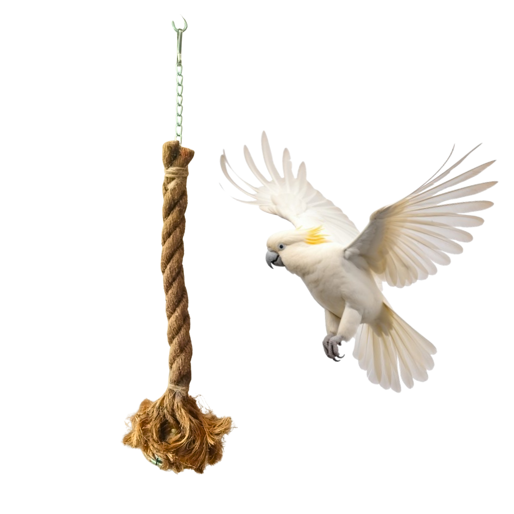 Natural Jute Climbing Rope for Parrots – 12" Hanging Exercise Toy with Jumbo Bell