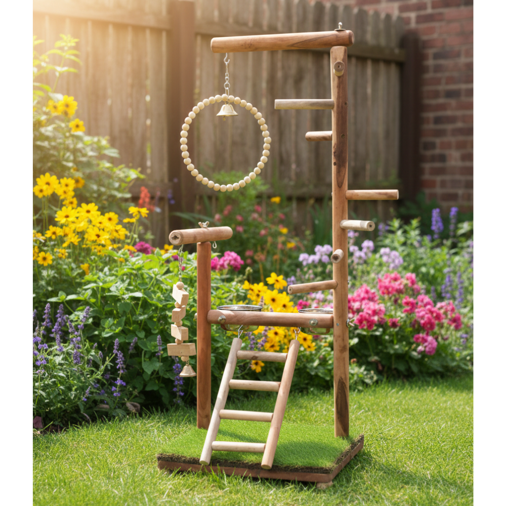 Premium Multi-Level Bird Play Gym with Swing, Ladder & Enrichment Toys (33" Tall)