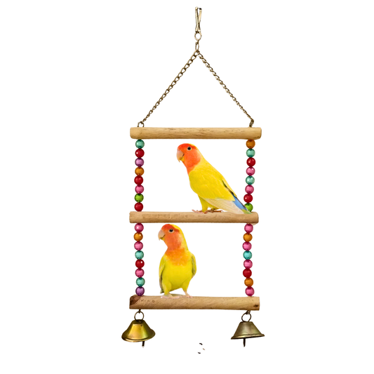 3-Step Wooden Bird Ladder – Hanging Toy with Colorful Beads & Bells