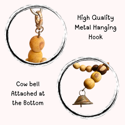 Spiral Wooden Bird Perch with Bell - Natural Hanging Toy for Budgies & Small Parrots