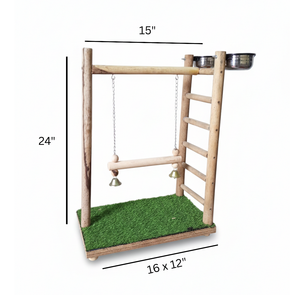 Premium Outdoor Bird Activity Stand with Swing, Exercise Ladder & Dual Feeding Bowls