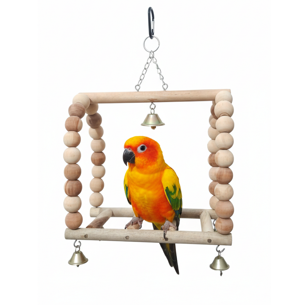 Fancy Round Wooden Beads Hanging Climbing Ladder Toy for Parrots
