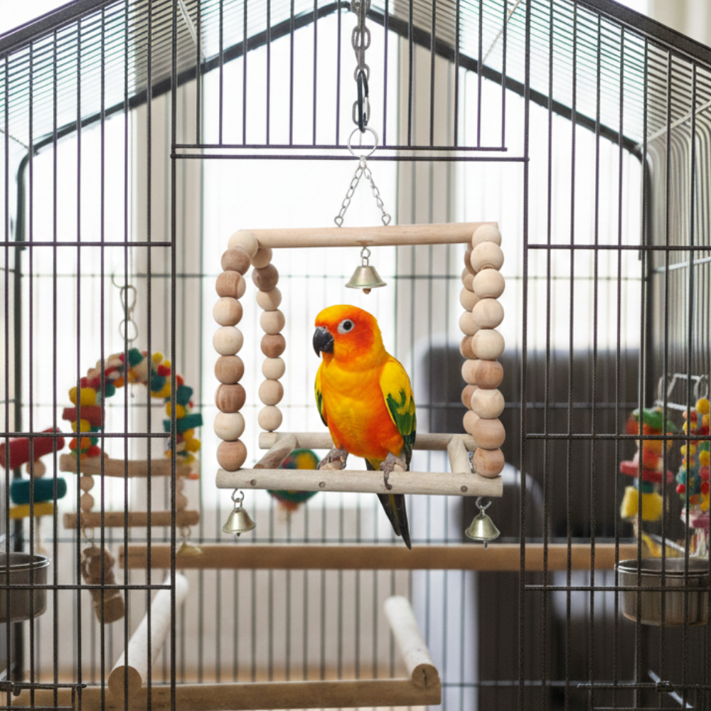Fancy Round Wooden Beads Hanging Climbing Ladder Toy for Parrots