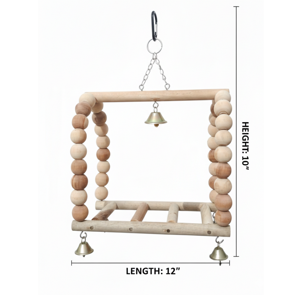 Fancy Round Wooden Beads Hanging Climbing Ladder Toy for Parrots