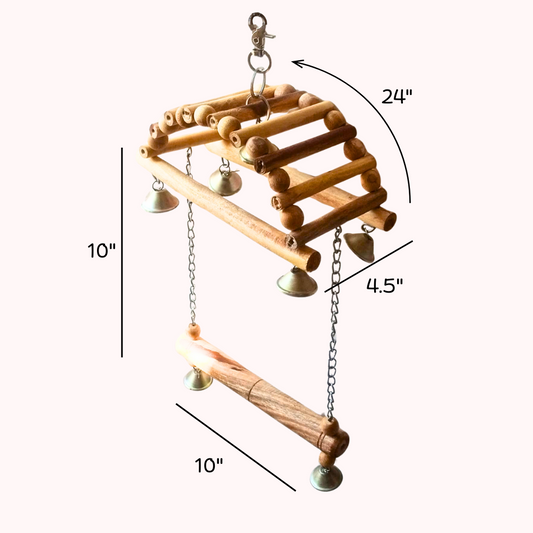 Double-Story Wooden Parrot Swing / Toy with Bells