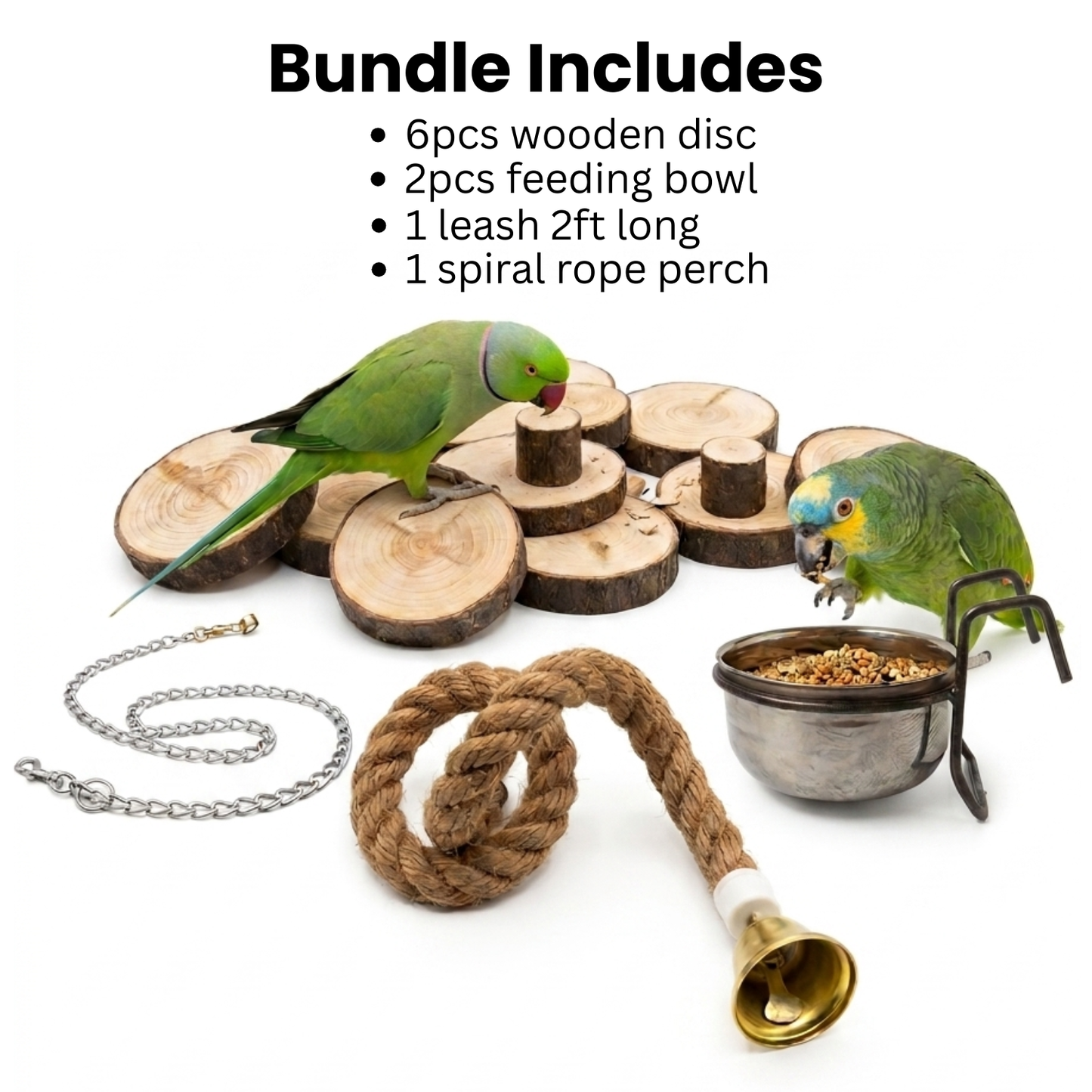 4 PCS Bundle Pack – Premium Toys & Feeding Accessories for Medium & Large Birds