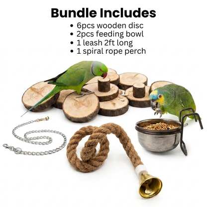4 PCS Bundle Pack – Premium Toys & Feeding Accessories for Medium & Large Birds