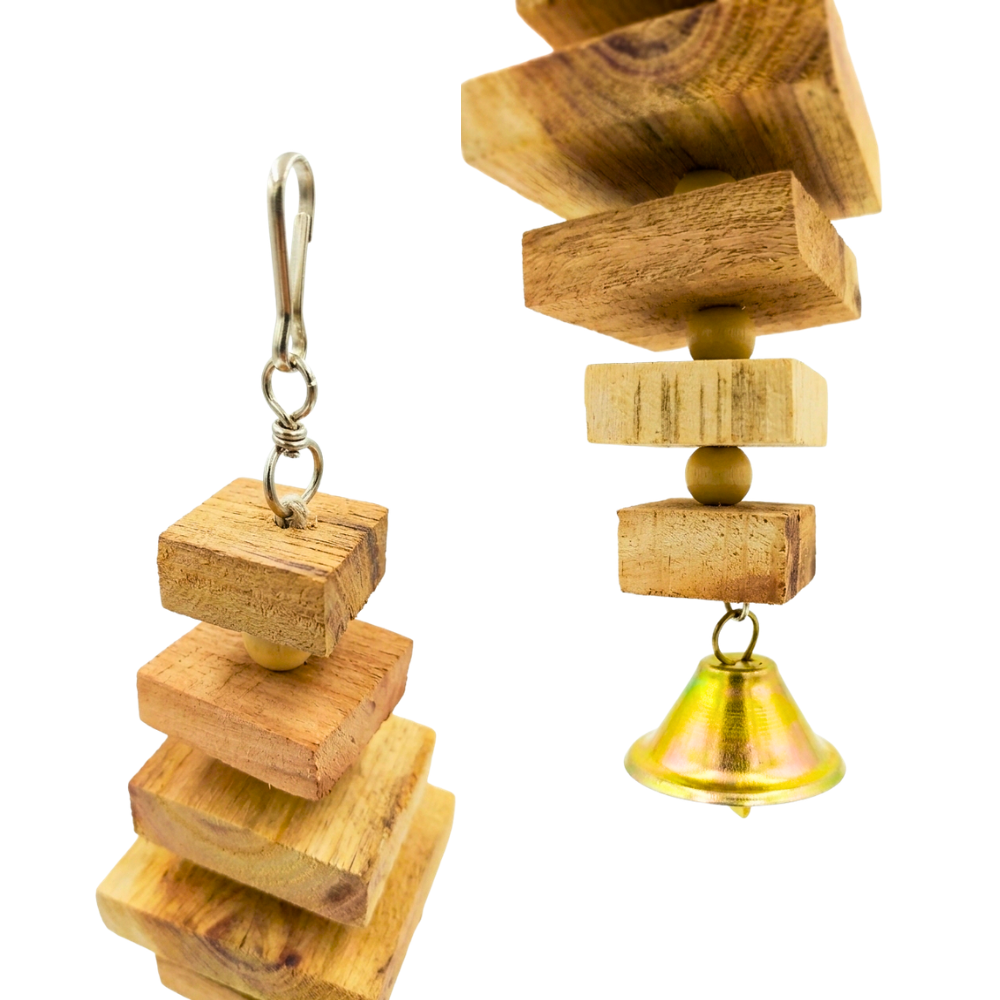 Compact Cubic Wooden Birds Shredder Toy with Bell