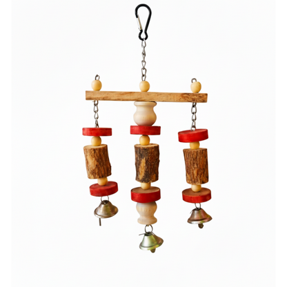 3-Column Hanging Chewing Toy with Bells - Durable Bird Cage Toy