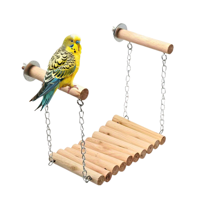 Wooden Bird Suspension Bridge - Flexible Hanging Ladder for Budgies & Medium Parrots