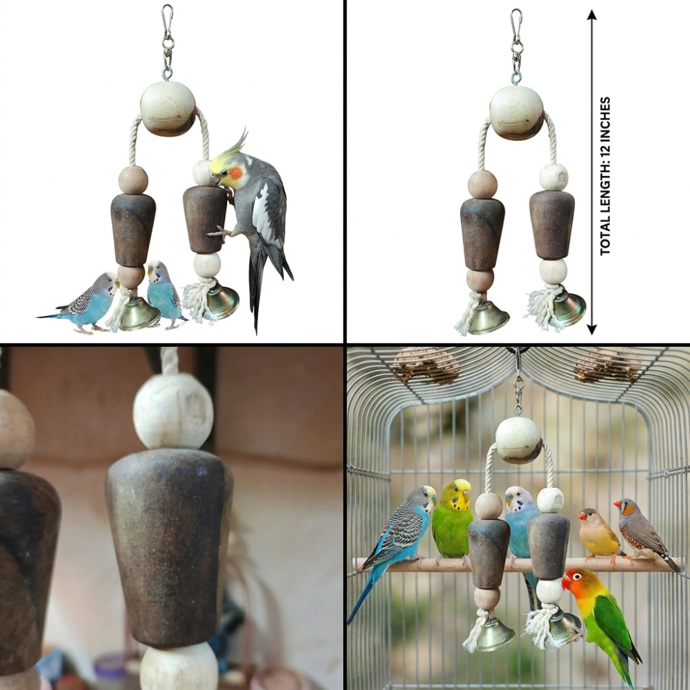 Rope Climbing Toy with Bells - Interactive Hanging Toy for Cockatail Lovebirds Budgies