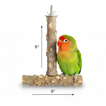 Durable Wooden T-Shape Perch Stand for Small Parrots - Natural Wood