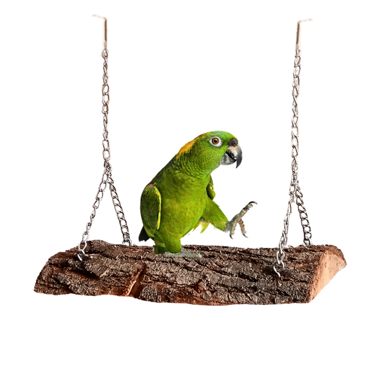 Natural Bark Wooden Bird Swing – Organic Hanging Tree Perch for Parrots