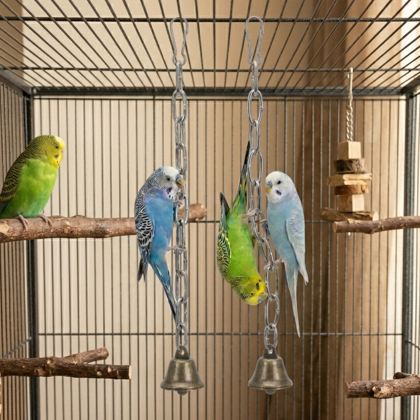 Pack of 2 Interactive Stainless Steel Chain Link Toy for Budgies & Parrots