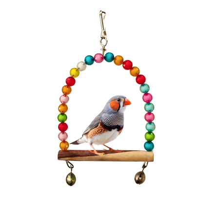 Colorful Beaded Bird Swing with Bells - Fun Hanging Toy for Budgies & Finches