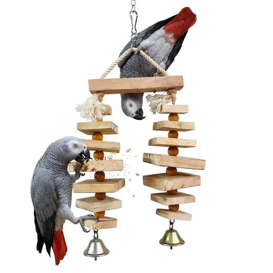 Twin Tower Wooden Cubic Birds Shredder Toy for Raw African Grey Amazon Parrots
