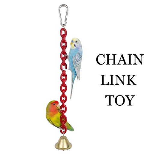 Interactive Hanging Chain-Link Toy with Bell for Budgies & Small Parrots