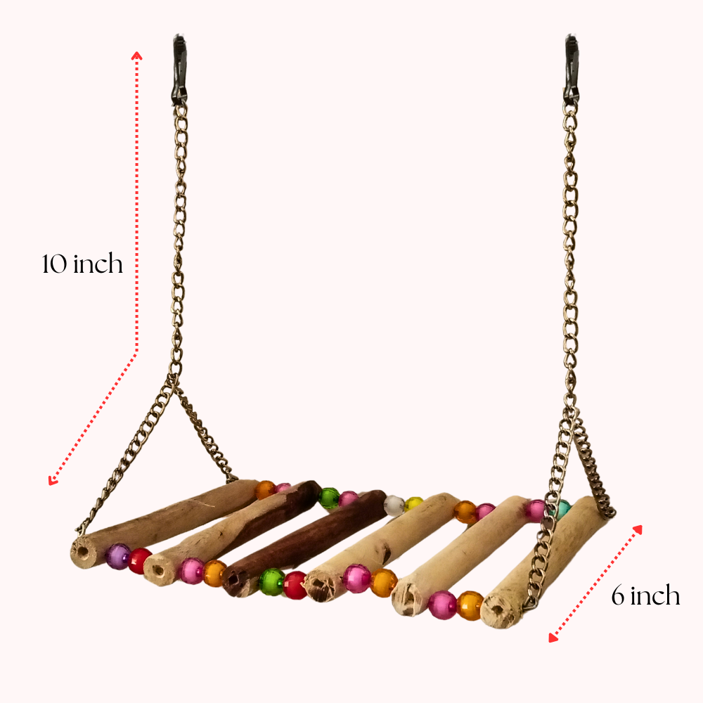 Durable Hanging Wooden Bridge Toy – Exercise & Play Swing for Bird Cages