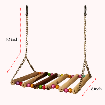 Durable Hanging Wooden Bridge Toy – Exercise & Play Swing for Bird Cages