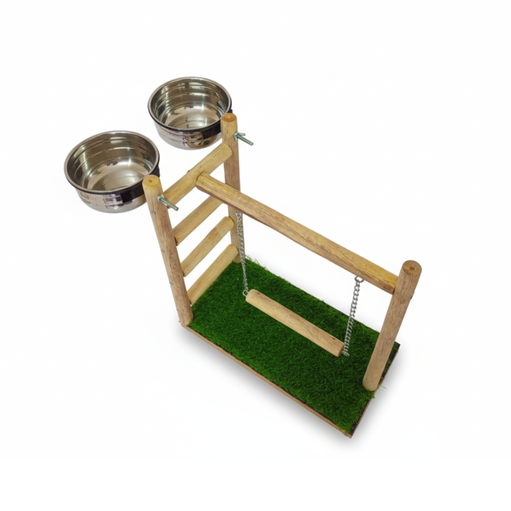 Outdoor Bird Activity Stand with Swing & Dual Feeding Bowls