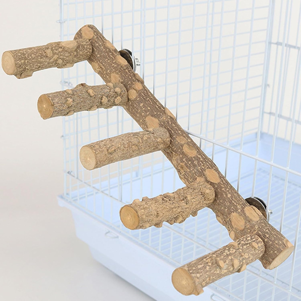 Rectangular Premium Natural Wooden Bird Ladder Toy - 5 Steps