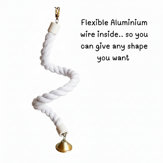 Spiral Rope Perch with Bell for & Small Parrots