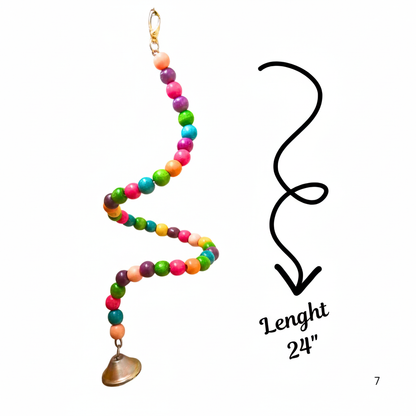 Colorful Spiral Wooden Bird Perch - Climbing Hanging Toy for Budgies & Small Parrots