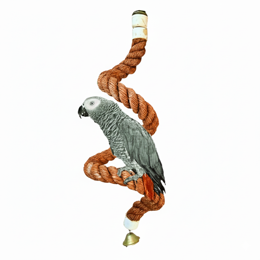 Large Spiral Rope Perch for Big Parrots – Climbing Toy with Bell