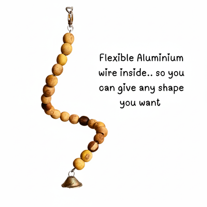 Spiral Wooden Bird Perch with Bell - Natural Hanging Toy for Budgies & Small Parrots