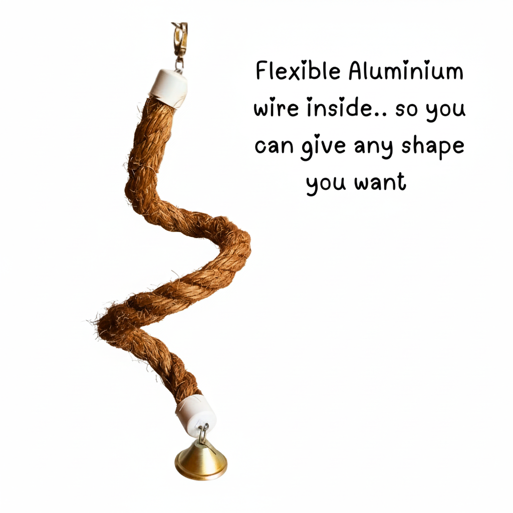 Spiral Rope Perch with Bell for Budgies & Small Parrots – Natural Fiber Hanging Toy