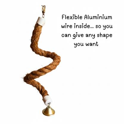 Spiral Rope Perch with Bell for Budgies & Small Parrots – Natural Fiber Hanging Toy
