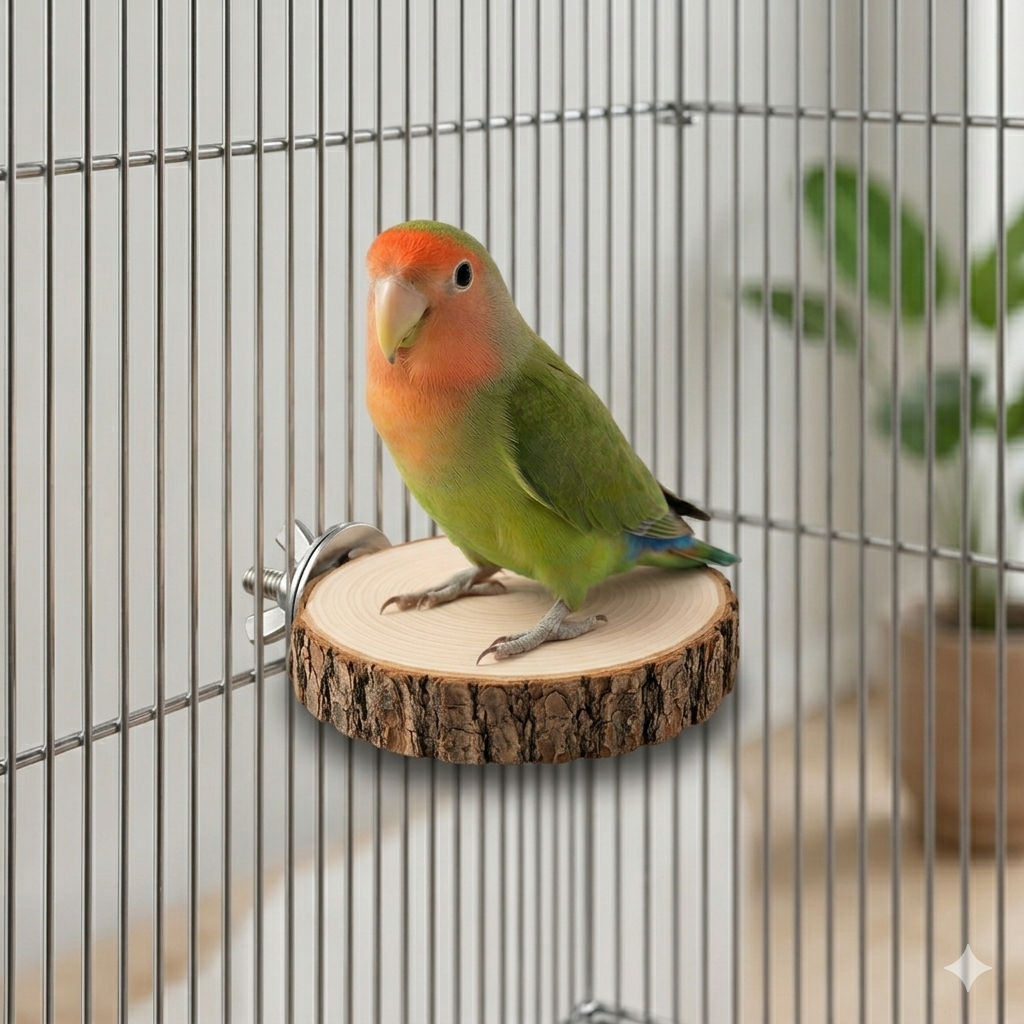 2 Pcs Natural Wood Rest Platform for Birds – Small Parrot Perch Stand (3" - 3.5" Diameter)