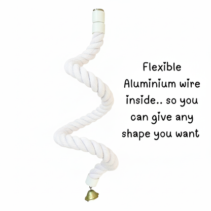 Large Spiral Rope Perch for Big Parrots – White Rope Climbing Toy with Bell