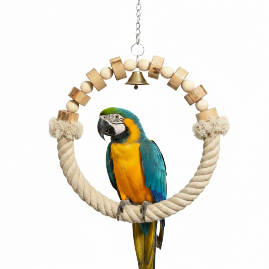 Cotton Rope & Wooden Bird Swing – Comfortable Hanging Perch Toy for Big Parrots