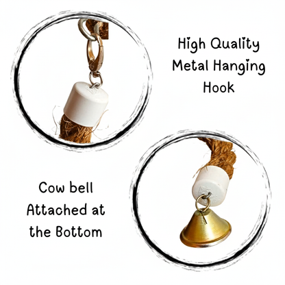 Spiral Rope Perch with Bell for Budgies & Small Parrots – Natural Fiber Hanging Toy